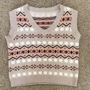 Geometric Patterned Sleeveless Sweater Vest - Beige and Pink